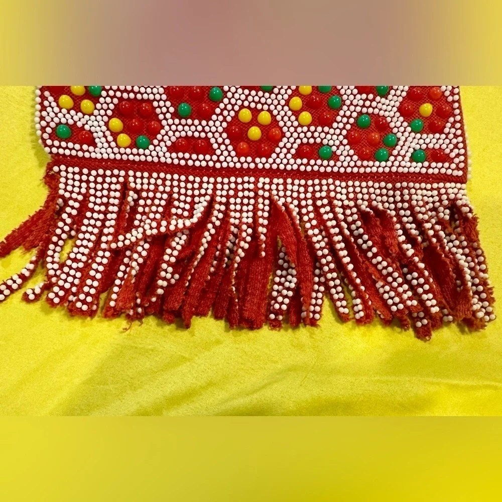 Vintage Beaded Fringe Shoulder Bag Crossbody Red Boho Ethnic Festival Purse HK